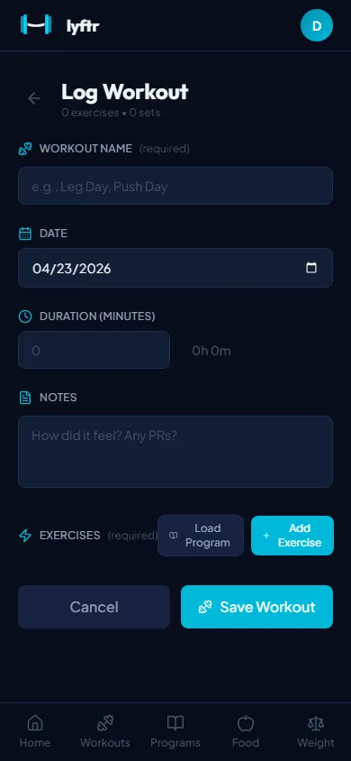 Active workout screen