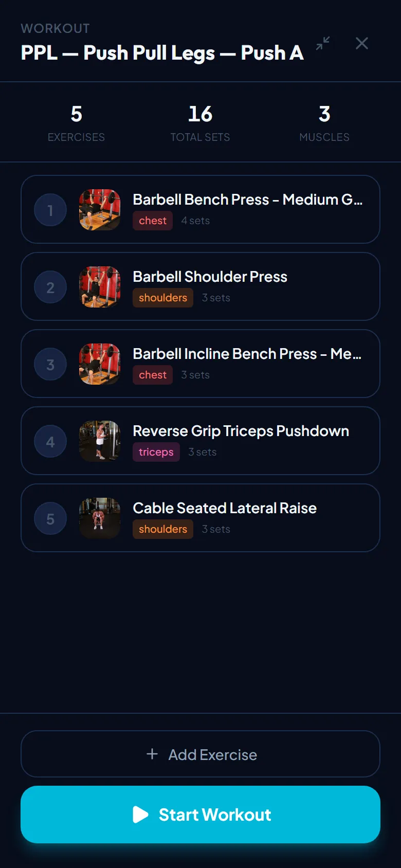 Gym Mode screen